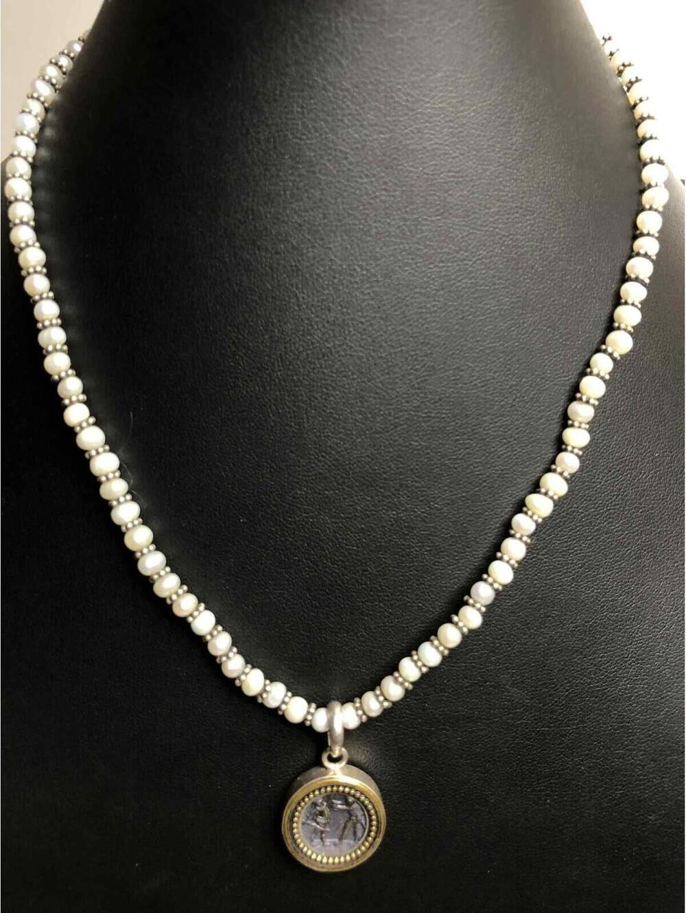 7868 VNTG Sterling 925 Victorian picture pendant 16" Pearl 925 necklace 21 grams - Picture 2 of 5
